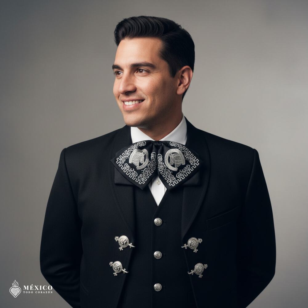 Dark Blue Mexican Embroidered Charro Moño – Traditional Mariachi Bow Tie